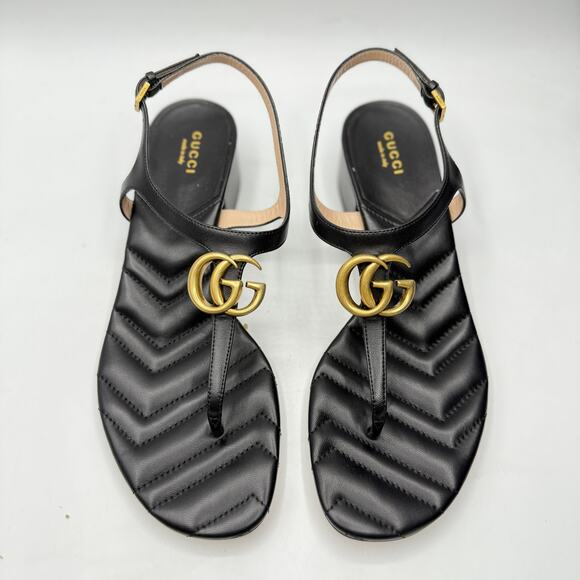 Gucci Double G Marmont Thong Sandals Nappa Charlotte Nero Black Size EU 40 US 10 - Picture 8 of 10